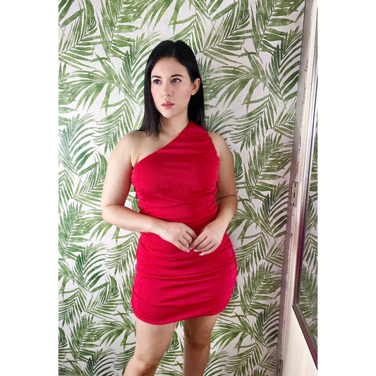 Royals Red Ruched One Shoulder Mini Dress