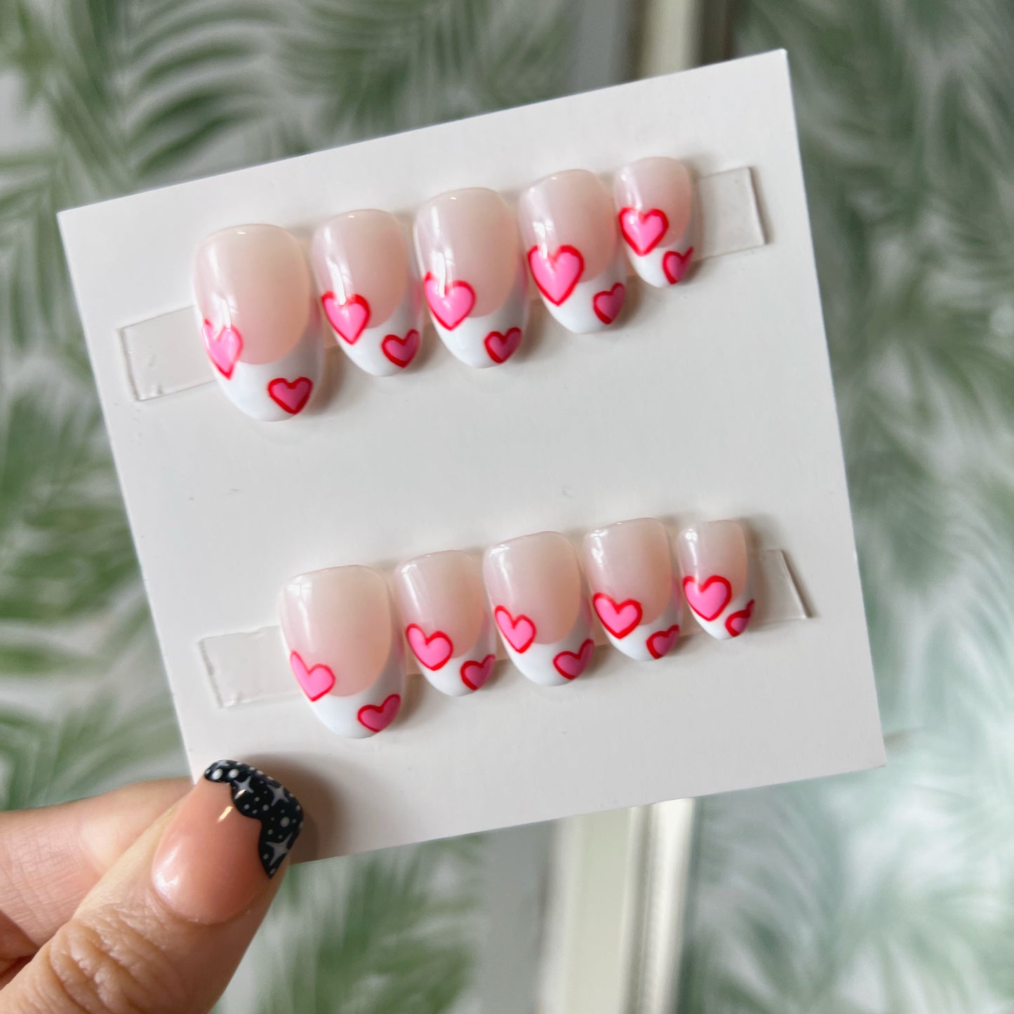 Pink Hearts French Tip Acrylic Press on nails