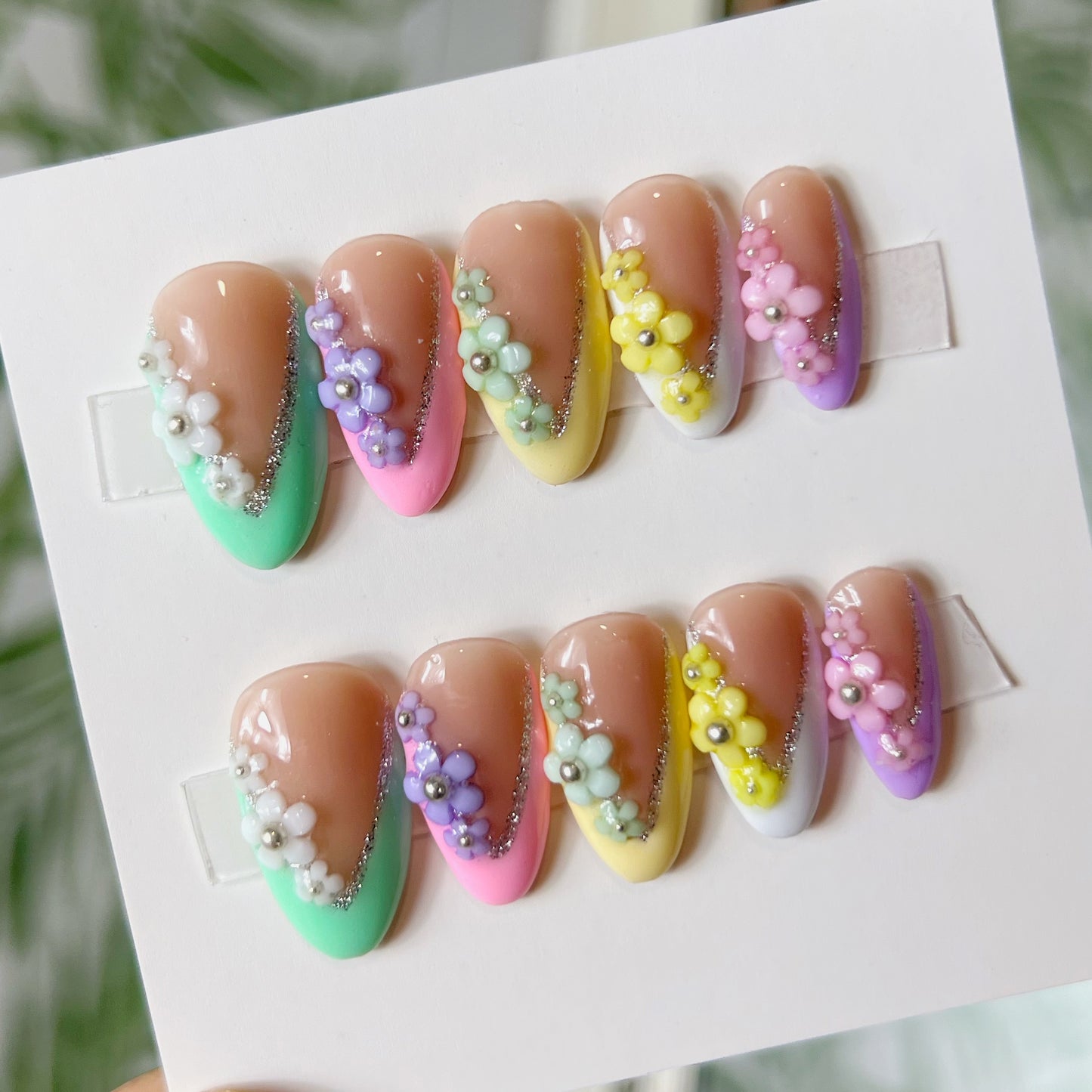 Multi Color Spring French Tip Acrylic Press on nails